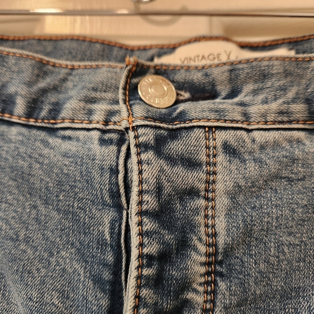 Vintage America Button Fly Jeans Women’s Size 32 Distressed Fringe Cuff Convert - Picture 12 of 16